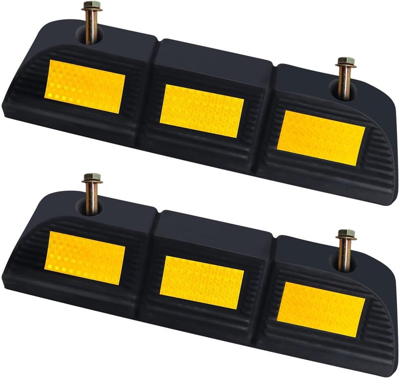 WECARLLE Parking Stopper for Garage Parking Aid 2 Pack Block, Car Truck Curb Floor Parking Lot Wheel Tire Stops Bumpers with Bolt Installation, Rubber Vehicles Aid Gadgets - Image 1